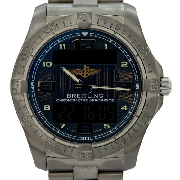 Breitling 42mm Men's Aerospace Ani-Digi Titanium Blue Dial Watch! - Picture 1 of 9